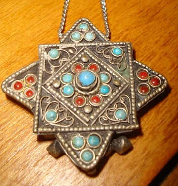 non-silver, turquoise and coral necklace - $25